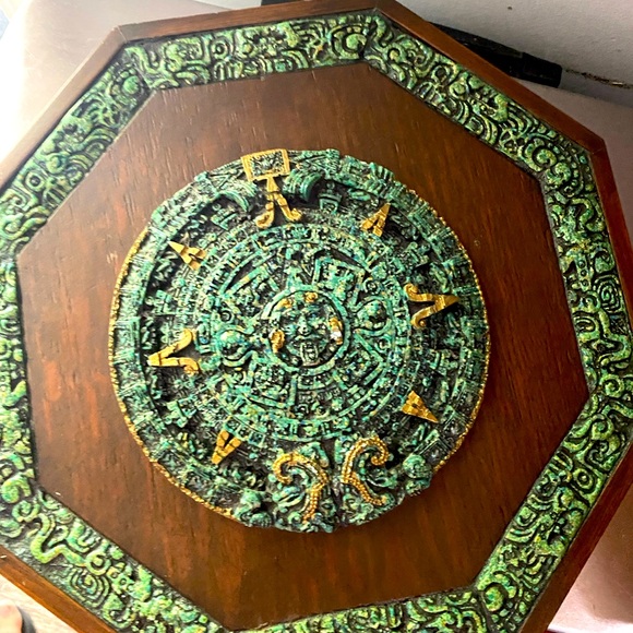 Zarebski Mayan Sun Calendar Malachite Wall Plaque Tiki Bar - Picture 1 of 1